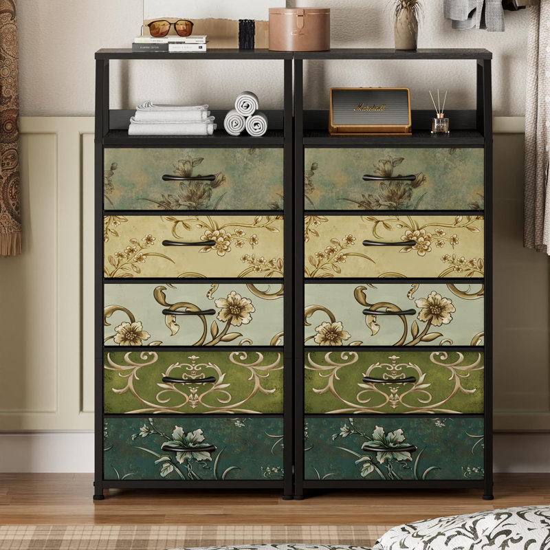 COAHAHA 5-Drawer Vintage Floral Dresser - Stylish Storage
